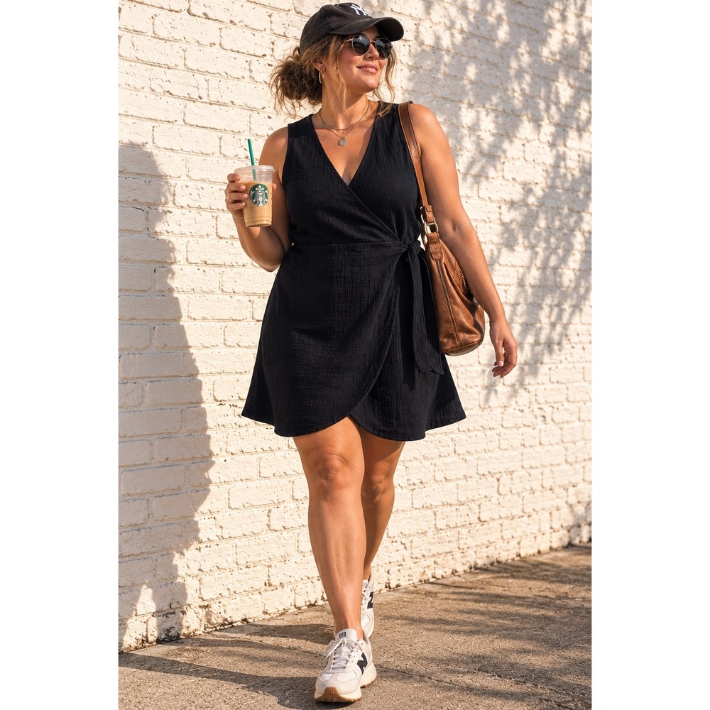 Madewell Navy Cotton Blend Texture & Thread Wrap Dress Sleeveless 2X